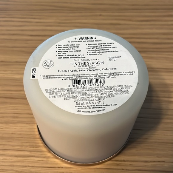 Bath & Body Works 3 Wick Candle. ‘‘Tis The Season. - Picture 3 of 3